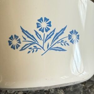 Corningware White Pot with Blue Floral Design and Glass Cover Made for cooktops